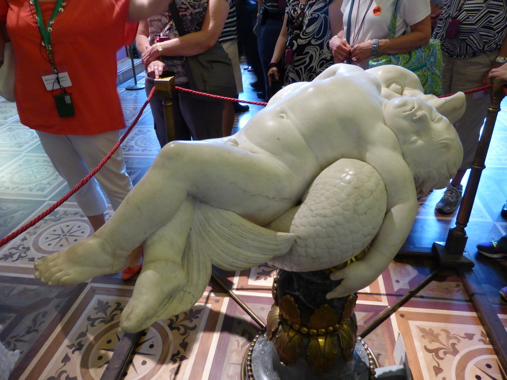 Sculpture `A Dead Boy on a Dolphin` by Lorenzo Lorenzetti at the Majolica Room at the First Floor of the New Hermitage of the State Hermitage Museum