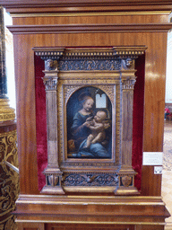 Painting `Madonna and Child (The Benois Madonna)` by Leonardo da Vinci at the Leonardo da Vinci Room at the First Floor of the Old Hermitage of the State Hermitage Museum