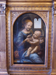 Painting `Madonna and Child (The Benois Madonna)` by Leonardo da Vinci at the Leonardo da Vinci Room at the First Floor of the Old Hermitage of the State Hermitage Museum