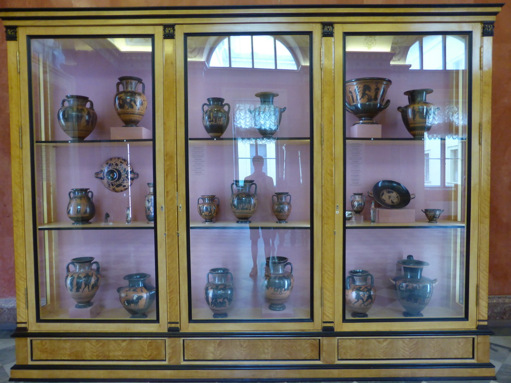 Greek vases at the Room of the Art of the Archaic and Early Classical Periods at the Ground Floor of the New Hermitage of the State Hermitage Museum