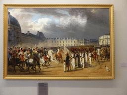 Painting `Invalid Handing a Petition to Napoleon at the Parade in the Court of the Tuileries Palace` by Horace Vernet at the Room of French Art of the Late 18th and Early 19th Centuries at the Second Floor of the Winter Palace of the State Hermitage Museum