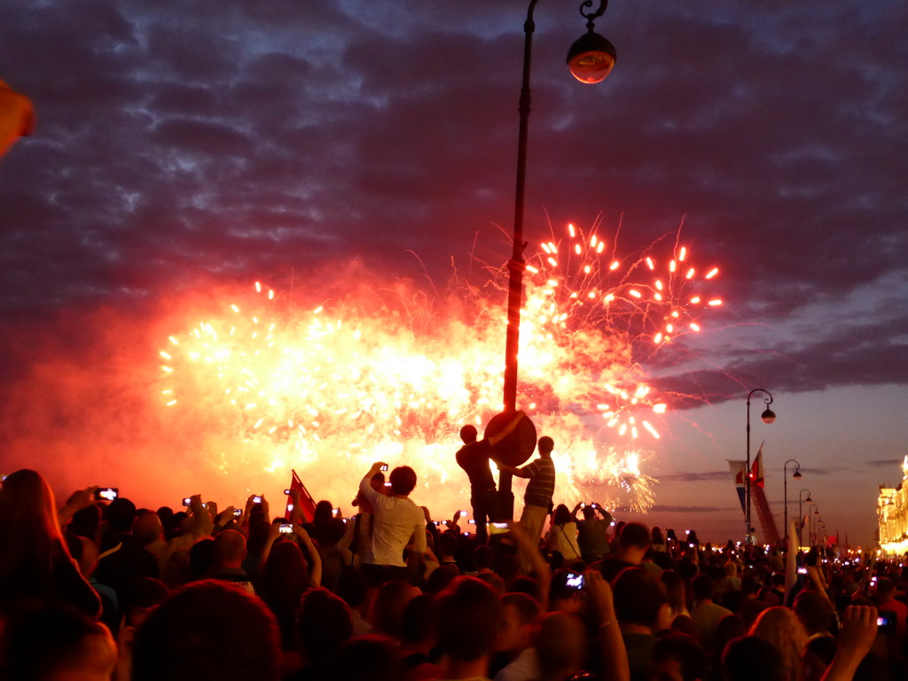 Fireworks during the Scarlet Sails celebration at the Dvortsovaya street, by night