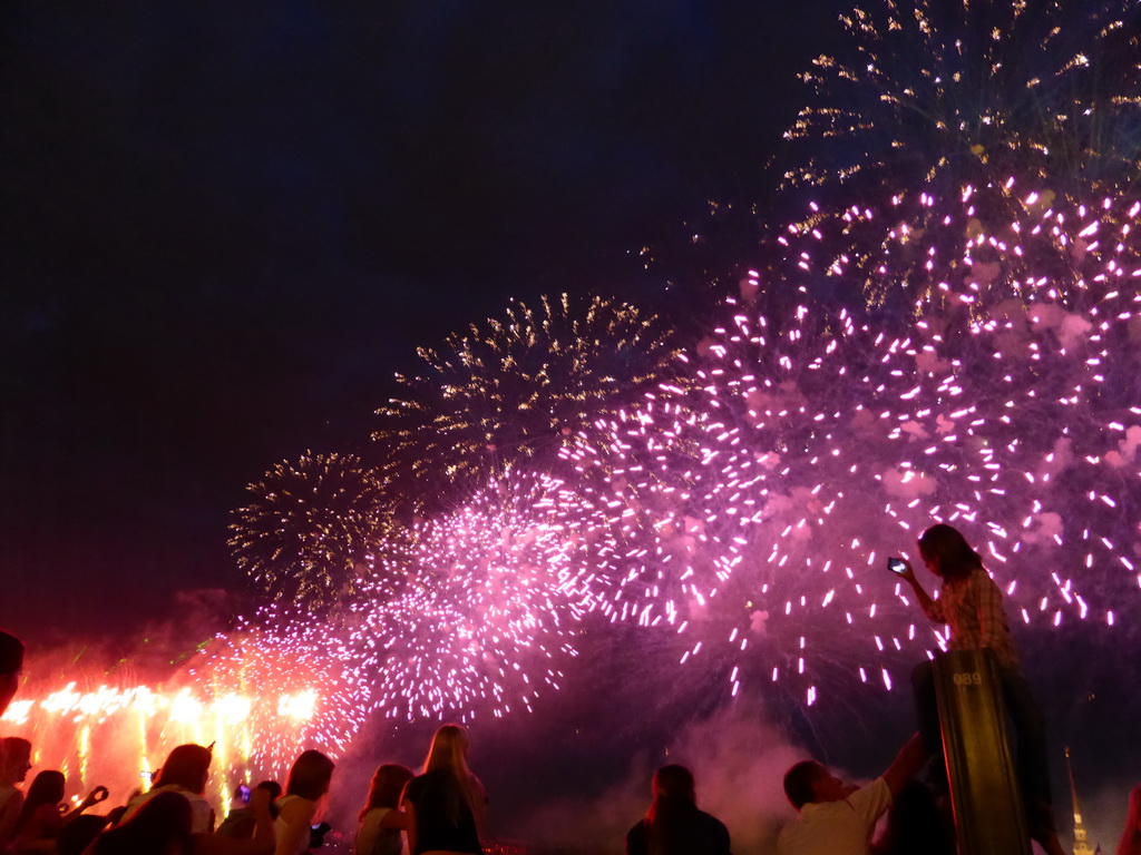 Fireworks during the Scarlet Sails celebration at the Dvortsovaya street, by night