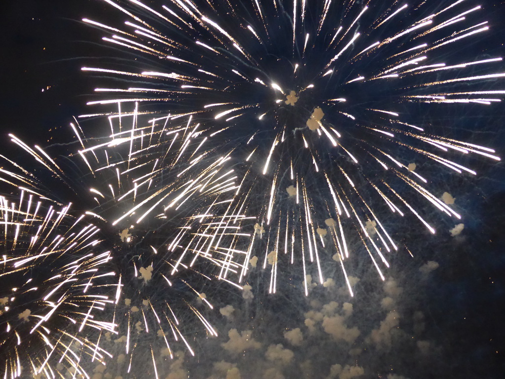 Fireworks during the Scarlet Sails celebration at the Dvortsovaya street, by night