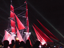 The Shtandart frigate in the Neva river during the Scarlet Sails celebration, by night