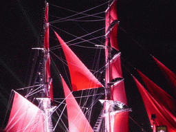 The Shtandart frigate in the Neva river during the Scarlet Sails celebration, by night