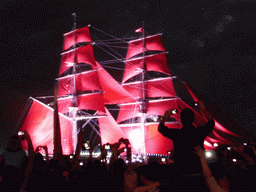 The Shtandart frigate in the Neva river during the Scarlet Sails celebration, by night