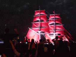 The Shtandart frigate in the Neva river during the Scarlet Sails celebration, by night