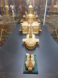 Scale models of the four versions of the cathedral in Saint Isaac`s Cathedral