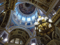 Chandeleer and Dome of Saint Isaac`s Cathedral