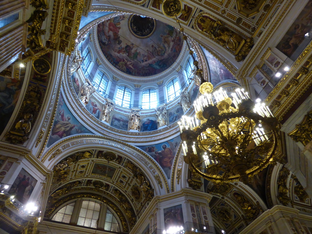 Chandeleer and Dome of Saint Isaac`s Cathedral