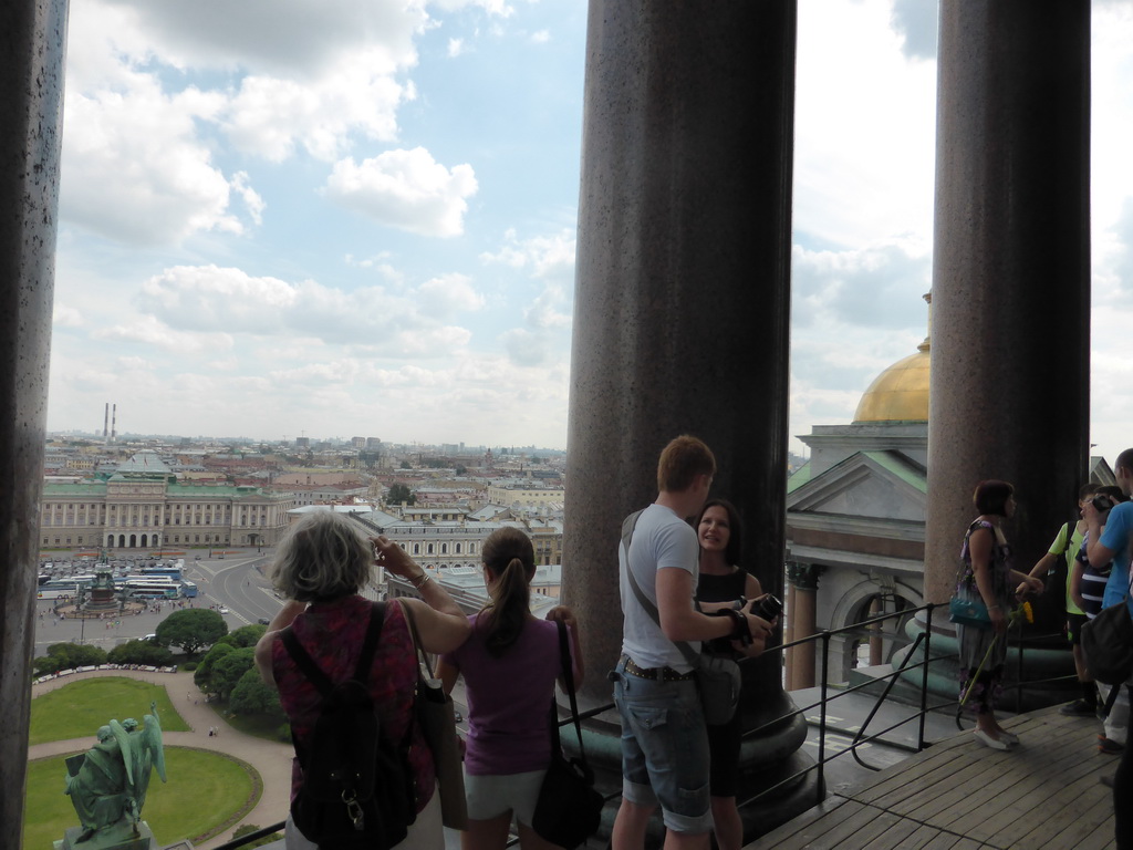 Roof of Saint Isaac`s Cathedral, with a view on Isaakiyevskaya square with the Monument to Emperor Nicholas I and the Mariinsky Palace