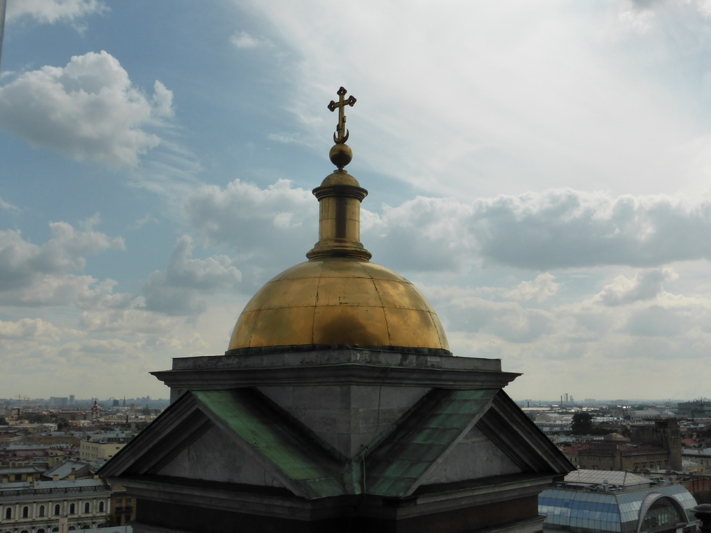 Southern small dome of Saint Isaac`s Cathedral, with a view on the south side of the city