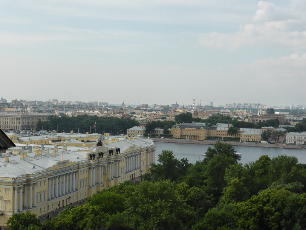 The north side of the city with the Senate buildings, the Aleksandrovsky Garden and the Neva river, viewed from the roof of Saint Isaac`s Cathedral