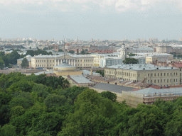 The northeast side of the city with the Aleksandrovsky Garden, the east side tower of the Admiralty, the Kunstkamera museum and the Old Saint Petersburg Stock Exchange, viewed from the roof of Saint Isaac`s Cathedral