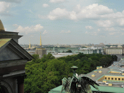 The northeast side of the city with the Aleksandrovsky Garden, the tower of the Admiralty, the Winter Palace of the State Hermitage Museum, the tower of the Peter and Paul Cathedral at the Peter and Paul Fortress and Palace Square with the Alexander Column, viewed from the roof of Saint Isaac`s Cathedral