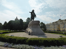 Statue `The Bronze Horseman` at Senatskaya Square, the Senate buildings and Saint Isaac`s Cathedral