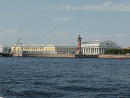 The Neva river, the Zoological Museum, the Old Saint Petersburg Stock Exchange and a Rostral Column, viewed from the hydrofoil to Peterhof