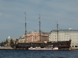 Restaurant boat `The Flying Dutchman` in the Neva river, viewed from the hydrofoil to Peterhof