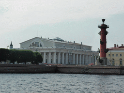 The Neva river, the Old Saint Petersburg Stock Exchange and a Rostral Column, viewed from the hydrofoil to Peterhof