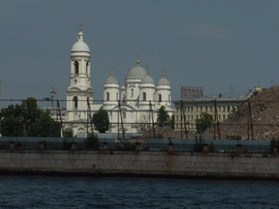 St. Prince Vladimir`s Cathedral and the Malaya Neva river, viewed from the hydrofoil to Peterhof