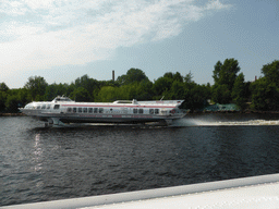 Hydrofoil in the Malaya Neva river and Petrovsky Island, viewed from the hydrofoil to Peterhof