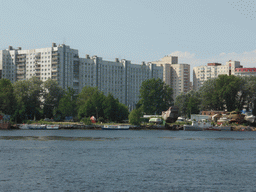 Apartment buildings and shipyard at Vasilyevsky Island and the Malaya Neva river, viewed from the hydrofoil to Peterhof