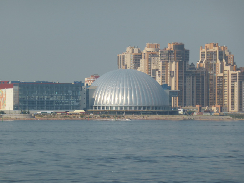 Piterland Shopping Center and the Gulf of Finland, viewed from the hydrofoil from Peterhof