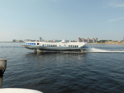 Hydrofoil in the Gulf of Finland and the Piterland Shopping Center, viewed from the hydrofoil from Peterhof