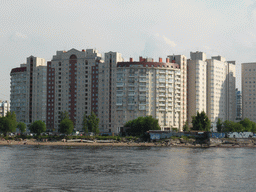 Apartment buildings and shipyard at Vasilyevsky Island and the Malaya Neva river, viewed from the hydrofoil from Peterhof