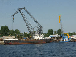 Shipyard at Petrovsky Island and the Malaya Neva river, viewed from the hydrofoil from Peterhof