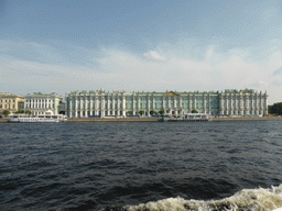 The Small Hermitage and the Winter Palace of the State Hermitage Museum, and the Neva river, viewed from the hydrofoil from Peterhof