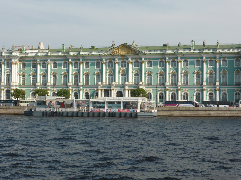 The Winter Palace of the State Hermitage Museum and the Neva river, viewed from the hydrofoil from Peterhof