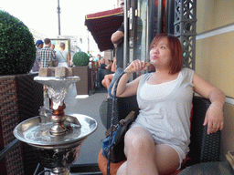 Miaomiao with a waterpipe at the Gamma Coffee Club at the Nevskiy Prospekt street