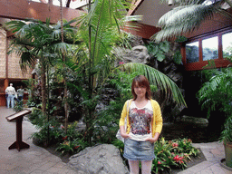 Miaomiao with plants and waterfall inside the Catamaran Resort Hotel and Spa