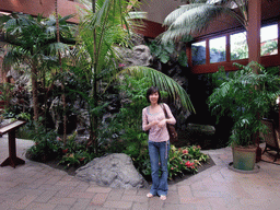 Mengjin with plants and waterfall inside the Catamaran Resort Hotel and Spa