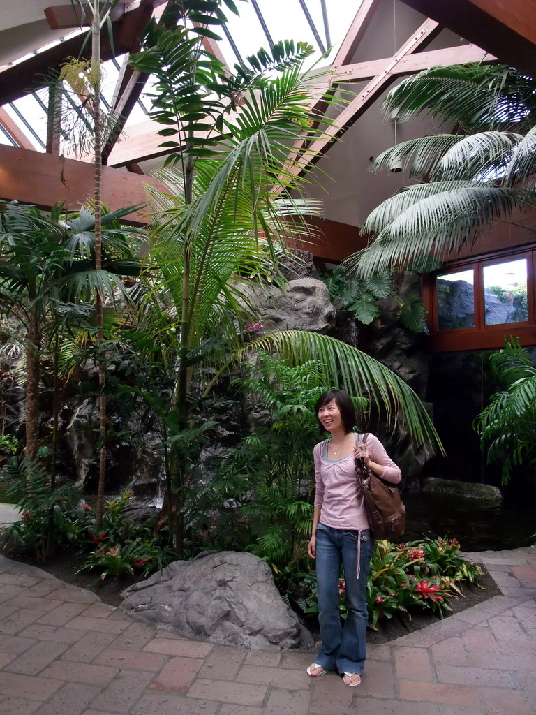 Mengjin with plants and waterfall inside the Catamaran Resort Hotel and Spa