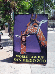 Miaomiao in a Giraffe poster at San Diego Zoo