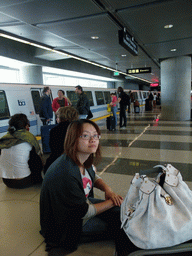 Miaomiao at the shuttle at San Francisco International Airport