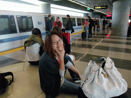 Miaomiao at the shuttle at San Francisco International Airport