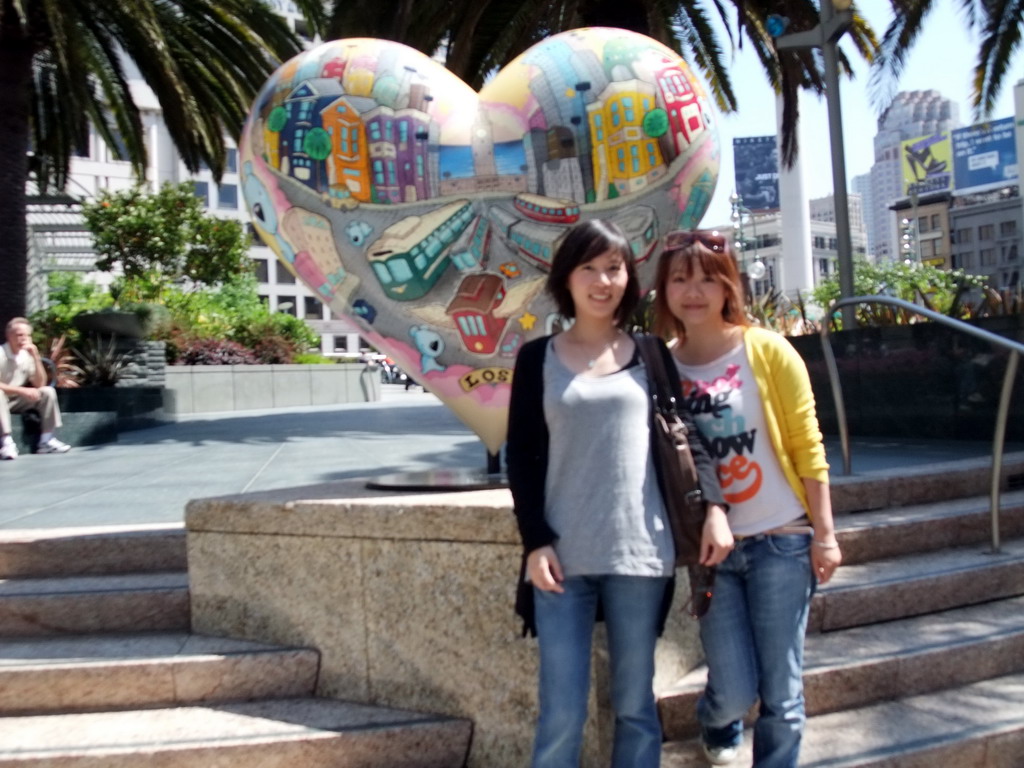 Miaomiao and Mengjin with a heart at Union Square