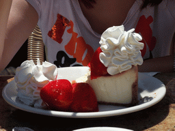 Cake with strawberry and cream, at the Cheesecake Factory restaurant at Macy`s department store