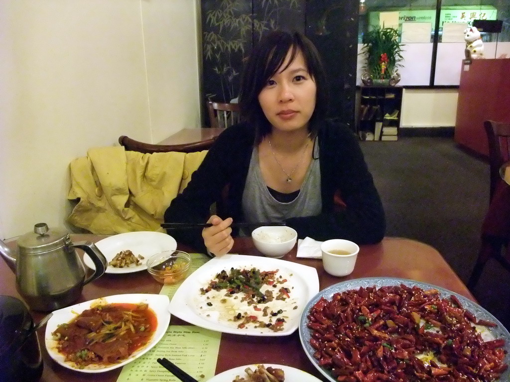 Mengjin having dinner in a Chinese restaurant