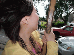 Mengjin in a tram at Hyde street