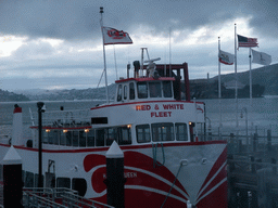 Boat in San Francisco Bay and Alcatraz Island, viewed from the Franciscan Crab Restaurant