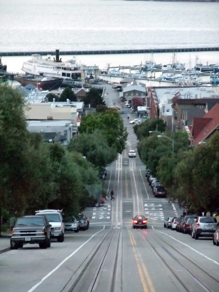 View on San Francisco Bay from a tram at Hyde street, at sunset