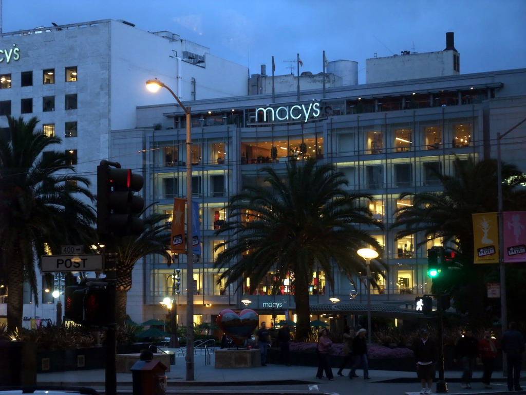 Macy`s department store at Union Square, at sunset