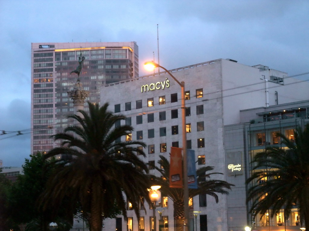 Macy`s department store at Union Square, at sunset