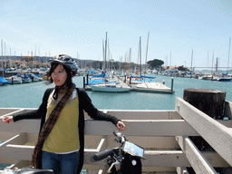 Mengjin at the harbour of San Francisco Bay and the Golden Gate Bridge