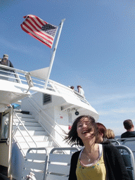 Mengjin on a boat in the San Francisco Bay